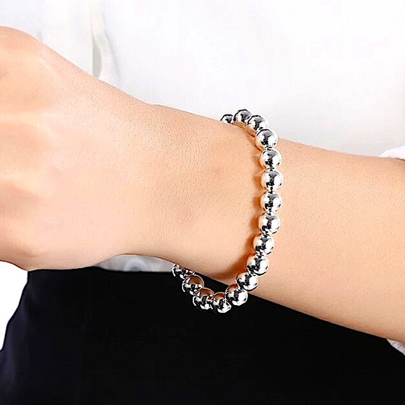 Beaded Ball Sterling Silver Bracelet 10mm - Picture 2 of 6